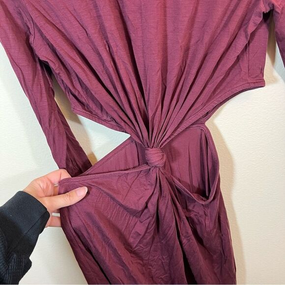 & Other Stories Cut Out Waist Long Sleeve Fitted Midi Dress Burgundy Maroon M - Picture 9 of 14